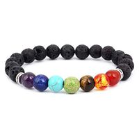 YZG LIFE 7 Chakra Lava Stone Diffuser Bracelet Natural Gemstone Healing Bracelet 8mm Bead Bracelet Stretch Bracelet Therapy Chakra Bracelet with Gift Box for Women Men (Natural Chakra Stone-Silver)