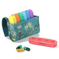 Pill Organizer,LIZIMANDU Weekly Travel Pill Case Box Medication Reminder Daily AM PM, Day Night 7 Compartments,for 4 Times A Day, 7 Days a Week-Includes Leather PU Carrying Case(Peach Blossom)