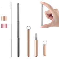 LOUISWARE Telescopic Metal Reusable Straws - Portable Stainless Steel Drinking Straw with Champagne gold Travel Case & Cleaning Brush (2019)