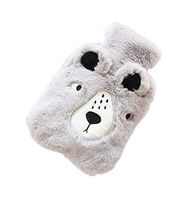 Gray Bear Cute Hot Water Bottle with Soft Flannel Cover Portable, 20 * 14cm