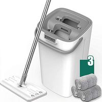 Spin Mop Flat Squeeze Automatic Mop And Bucket Avoid Hand Washing Microfiber Cleaning Cloth Kitchen Wooden Floor Mop (Color : Gray, Size : And 3 mop heads)