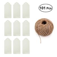 Supvox Paper Card Paper Tag Gift Tags White Square Blank 101 Pcs/Pack 9x4cm (100Pcs White Paper Tag and 1Pc 30M/Roll Hemp Rope)
