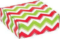 Christmas Cookie Boxes/Christmas Mailing Boxes - SET of 6 - Small Square Boxes for Treats, Favors, Gifts - Classic Green and Red Chevron