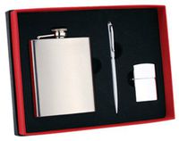 Personalized Set with 8oz Stainless Steel Flask, Lighter and Pen Groomsman Gift - Engraved