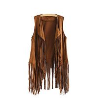 Drfoytg Women Solid Vest Leather Ethnic Cardigan Tassel Sleeveless Coat Autumn