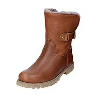 Goldweather Women's Warm Snow Boots Winter Anti-Slip Leather Waterproof Fur Lined Short Boots(Yellow,6.5-7)