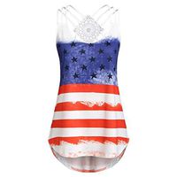 Women's American Flag Bandages Sleeveless Vest Top Crochet Panel Print Tank Tops on July 4th