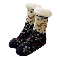 BingYELH Women Winter Socks Christmas Fuzzy Slipper Thicker Anti-Slip Floor Socks Christmas Socks Navy