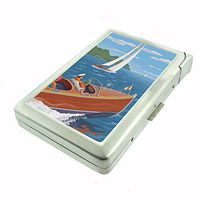 Perfection In Style Metal Cigarette Case with Built in Lighter Vintage Boat Posters Design 009