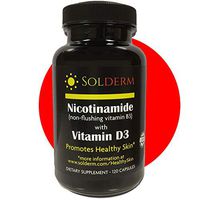 Solderm Nicotinamide with Vitamin D3 & Non-Flushing B3 | 500 Mg, 2000 IU | Vegetarian, Gluten-Free 120 Capsules | Promotes Healthy Skin & Bone Formation