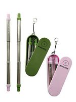 Portable Collapsible Reusable Drinking Straws – ARDORETTE – Stainless Steel Straws with Polypropylene Tips, Brush and Case, 2 Packs – Safe - Easy to Clean - Environment Friendly (Green and Purple)