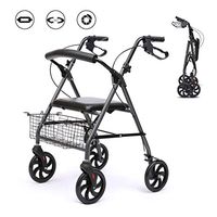 Lightweight Folding Four Wheel Rollator Walker with Padded Seat, Seniors Rollators Travel Walker Shopping Trolley,Limited Mobility Aid