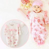 Ugthe Infant Clothing Autumn Kid Baby Girl Bowknot Print O Neck Long Sleeve Cotton Romper Jumpsuit Hat - White 6-10M