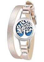 Women Girls Aromatherapy Essential Oil Diffuser Locket Bracelet Leather Band With 10 Felt Pads (25 MM Rose Gold Tree of Life)