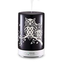 STAR MOON Aromatherapy Essential Oils Diffuser, Cool Mist Humidifier with Modern Printed Ceramic Cover and Night Light - Classic Black Owl of Athena