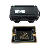 Sir Drake's Cigar Aficionado Store & Smoke Kit - Hard Plastic Travel Humidor Cigar Case and Black Ceramic Ashtray - Gift Box