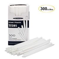 Party Essentials N156021 Disposable Plastic Straws, 10.25" Giant/300 Count, Individually Wrapped Clear