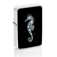 Seahorse Diamond Steampunk Windproof Flip Top Silver Lighter