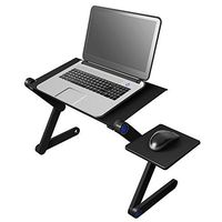 Laptop Stand for Bed and Sofa, Swonuk Portable Adjustable Aluminum Computer Desk/Stand/Table with Mouse Pad Side Mount and CPU Fans for Reading Studying Watching and Shopping