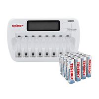 Combo: Tenergy TN162 8-Bay Smart LCD AA/AAA NiMH/NiCd Charger + 16xAA Premium NiMH Rechargeable Batteries