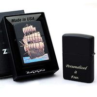 Free Engraving, Groomsmen Zippo Lighter Perfect for Boyfriend, Anniversary Gifts (Wooden Ship - Black Matte)