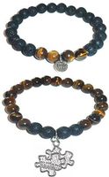 Hidden Hollow Beads Charm Tigers Eye and Black Lava Natural Stone Women's Yoga Beaded Stretch Bracelet Set. Comes in A Gift Box! (Autism)