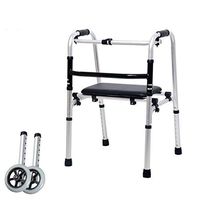 HANGER Walking Auxiliary Tools - Height Adjustable Four Corners Support With 2 Pulleys Healthcare Folding Lightweight Aluminium Walking Frame with Wheels, B