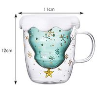Countia Double Wall Glass Cup with Lid-Christmas Gift Tree Design Clear Glass Insulated Coffee Mug for Tea, Coffee,Milk Latte, Cappuccino