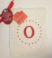 Wondershop Monogrammed Letter O Gift Bag Holiday Santa Present Package Cream Redw/Santa Tag Jingle Bell Candy Cane Trim Measures 7" X 9"