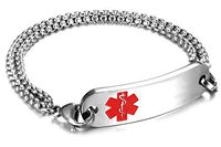 JF.JEWELRY Customize Medical Alert Bracelets for Women With Stainless Steel Rolo Link,7.0 inch-Red