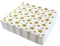 Gold Star Luncheon Napkins Paper Decorative Print 6.5 Inch Napkin Disposable for Lunch Party, Dinner Buffet, Wedding & Birthday Parties & New Years Eve Celebration Decoration 40 Count