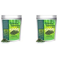 Chlorella Spirulina 50/50 (Mega-Pack 1000) Cracked Cell Wall, 100% Pure & Clean, Organic Raw Non-GMO Green Superfood, Protien Packed, by Sunlit, Best Green Organics (2 Pack)