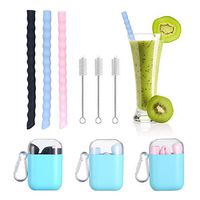 Collapsible Silicone Large Straws – 3 Pack Reusable Smoothie Straws with Carrying Case, Fit for Multiple Cup Type, BPA Free and FDA Approved Folding Drink Straw- Blue & Pink & Black