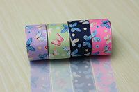 Cheonus 20 Yards 4 Colors Mixture 1 inch 1'' 25 mm Satin Printed Ribbon Spring Butterfly and Grass Printed Ribbon for Hair Bow Clothing Accessories Craft Supplies Gift Wrapping Sewing