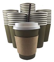 100 Pack 12 Ounce Bulk Disposable Office Coffee Tea Cups with Lids Sleeves & Stirrers