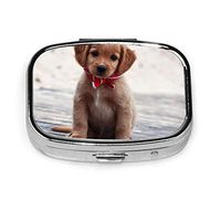 Puppy Cute Pill Box Case, Portable Medicine Tablet Vitamin Holder Organizer with 2 Compartment for Purse Pocket Travel Gift
