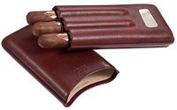Personalized 3 Finger Brown Leather Visol Cigar Case with Engraved Plate