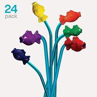 Kicko 24 Plastic Tropical Fish Straws 8 Inch, Assorted Colors - Reusable Bent Neon Smoothie Straws, Decorative Cocktail Drinking Straws, Parties
