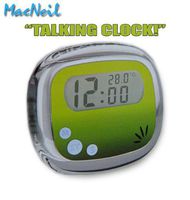 MacNeil Talking Digital Alarm Speaking Clock with Temperature - Green, LCD Display