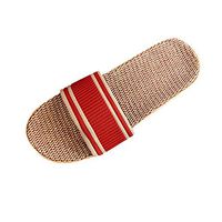 Flax Home Slippers Indoor Floor Shoes Cross Belt Silent Sweat Slippers for Summer Women Sandals Men Flip Flops Red