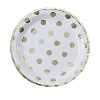Ginger Ray, Gold PM-901 Pick And Mix Foiled Polka Dot Paper Party Plates (8 Pack)