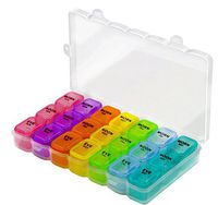 Pill Organizer Box Weekly Case, Medicine Organizer, Vitamin Organizer, Reminder Daily Am PM, Day Night Compartments 7 Days (828 New)