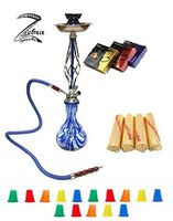 Zebra Smoke Series: 34" 1 Hose Ajax (D1) Hookah Complete Set Combo KIT w/ Instant Charcoal (Like Three Kings Charcoal), Zebra Smoke joker Series(like Blue Mist), and Hookah Mouthtips (BLUE)