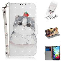 Strap 3D Wallet Case for LG K40S,Aoucase Ultra Slim Fancy Painted Magnetic Soft Silicone Card Slot Stand PU Leather Case with Black Dual-use Stylus - Clever Cat
