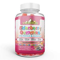 Vicksson Sambucus Elderberry Gummies with Propolis & Echinacea + Vitamin C Immune System Booster for Kids & Adults. Vegan Friendly | Raspberry Flavored. 100 Count