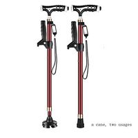 CHERRIESU Crutches Wear-Resistant Anti-Slip Old Man's Cane Multi-Function Retractable Outdoor with Lights One Foot/Rotating Four Feet (Handle with Magnetic Therapy),Red,C
