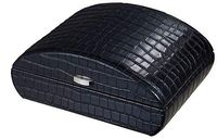 Visol Blake Crocodile Pattern Black Leather Humidor with Free Laser Engraved Metal Plate (Diamond Monogram)