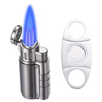 Cigar Lighter and Cutter Set,Cigar Punch Lighter Triple Jet Flame Butane Cigarette Torch Lighter (Black Nickel)