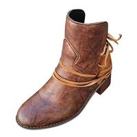 Kauneus Womens Lace up Vintage Mid Calf Boots Chunky Mid Heel Knight Boots Retro Ankle Booties Brown
