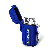 Dual Arc Lighter Double Arc Plasma USB Lighter Rechargeable Flameless Waterproof Stormproof Windproof Mini Electric Lighter for Cigar Candle Cigarette Pipe Sport Outdoor(Blue)